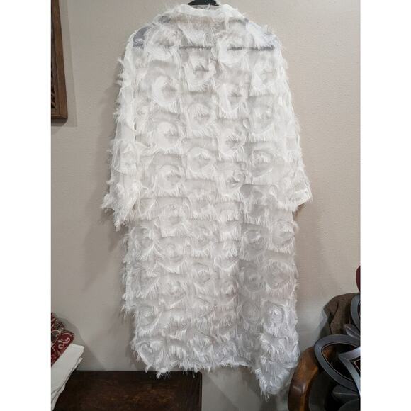 White gauzy eyelash fringe collared buttoned dress w/3/4 length sleeves XL - Picture 5 of 9